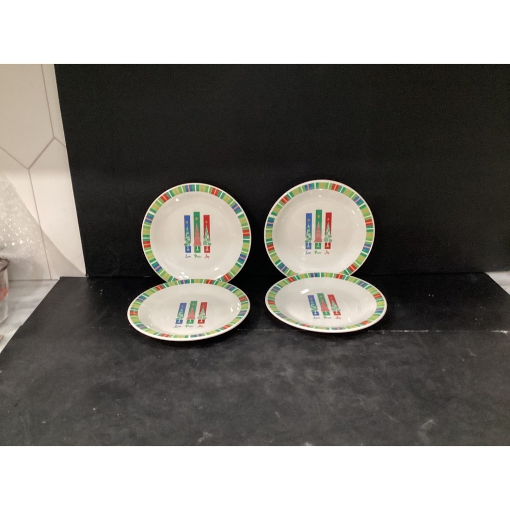 Oneida Holiday Love Peace Joy Set of 4 Salad Plates 7.25"